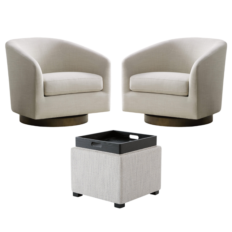 Ensemble salon | Fauteuil d'appoint Wren (lot de 2) et pouf cube