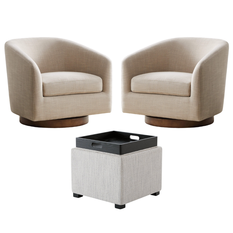 Ensemble salon | Fauteuil d'appoint Wren (lot de 2) et pouf cube