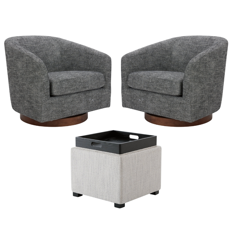 Ensemble salon | Fauteuil d'appoint Wren (lot de 2) et pouf cube