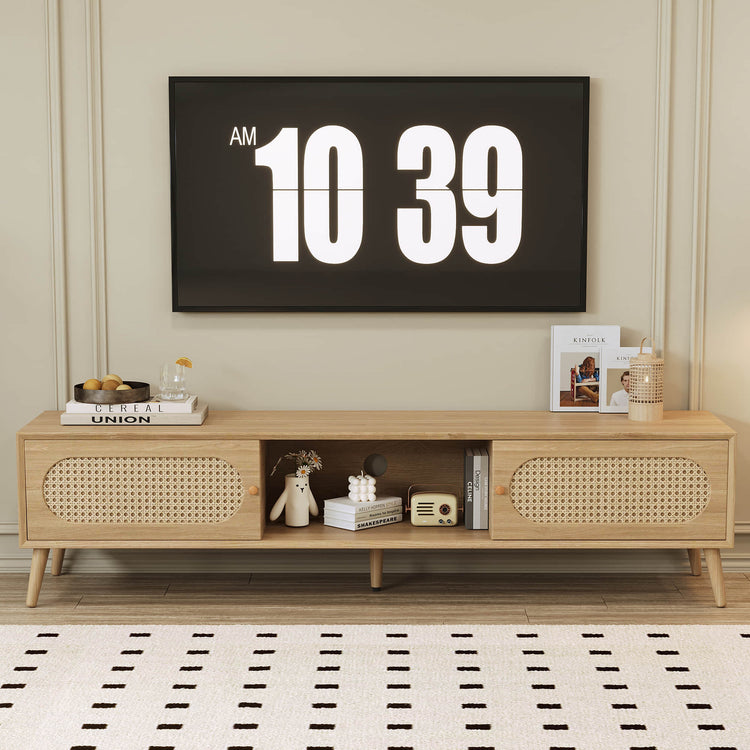 Anders Rattan TV Stand with Sliding Door and Drawer