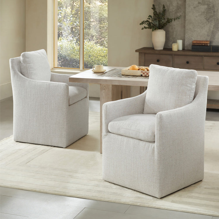 Hailey Dining Arm Chair with Caster Wheels Fabric Fully Assembled