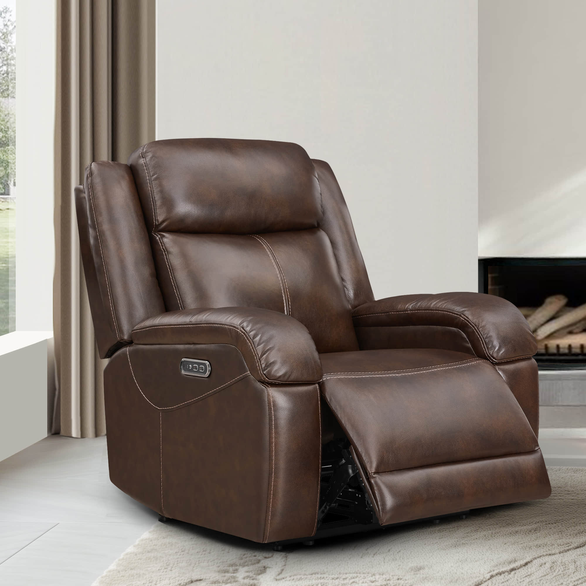 Fauteuil inclinable électrique en cuir véritable Isaac avec appui-tête électrique