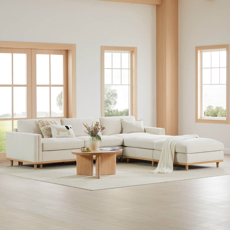 Canapé sectionnel Liam 5 pièces avec base en bois et plumes