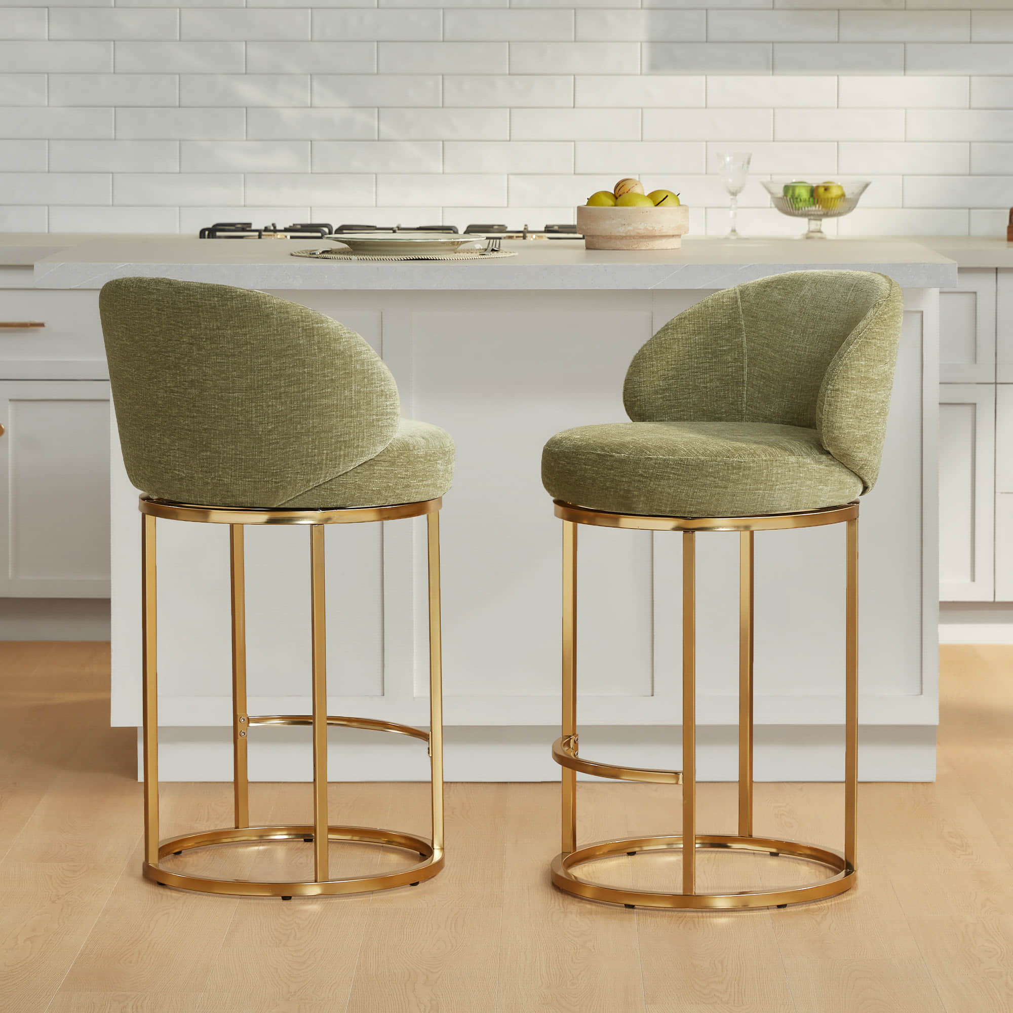 Tabouret de comptoir pivotant moderne en chenille Tanya