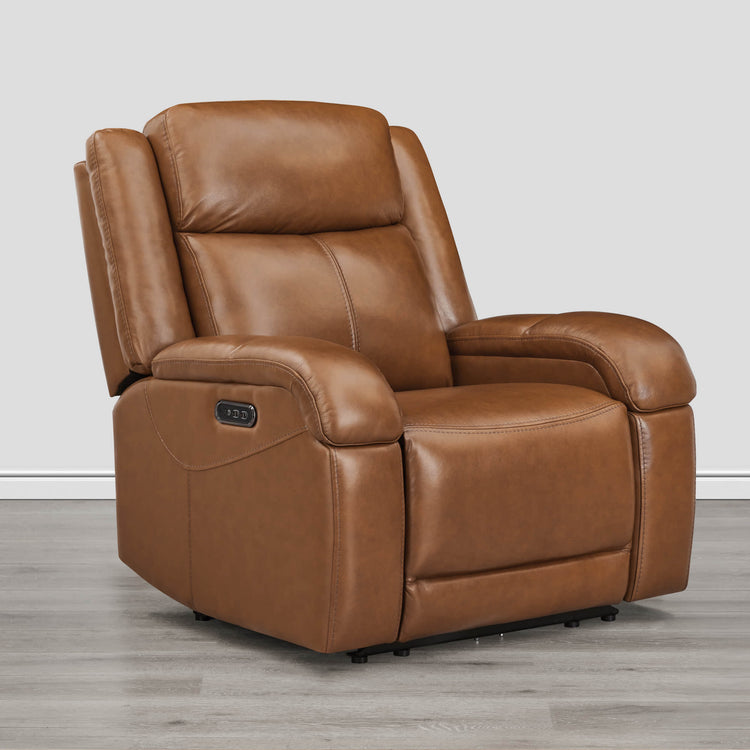 Fauteuil inclinable électrique en cuir véritable Isaac avec appui-tête électrique