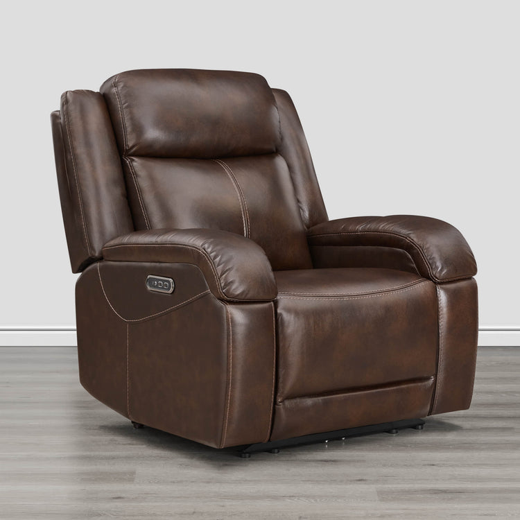 Fauteuil inclinable électrique en cuir véritable Isaac avec appui-tête électrique