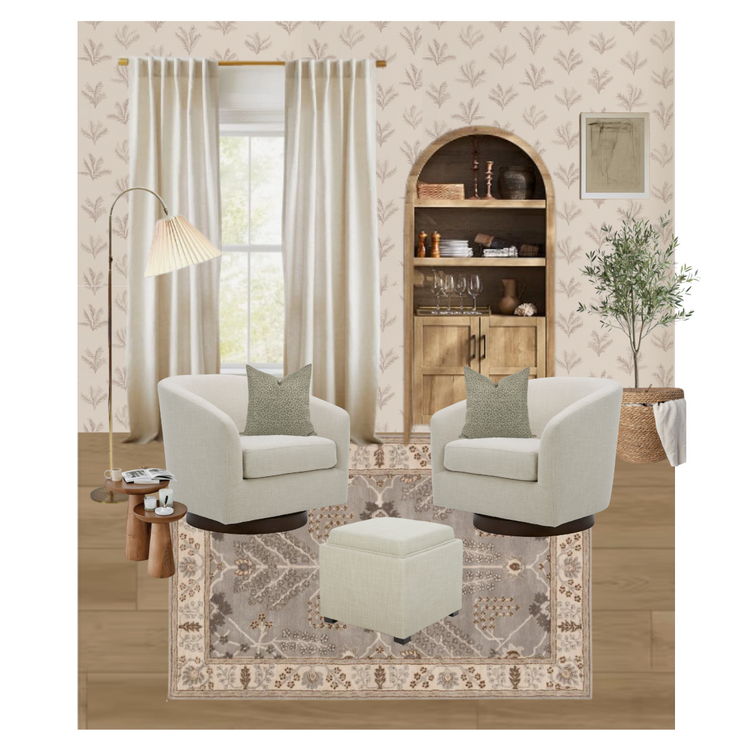 Ensemble salon | Fauteuil d'appoint Wren (lot de 2) et pouf cube