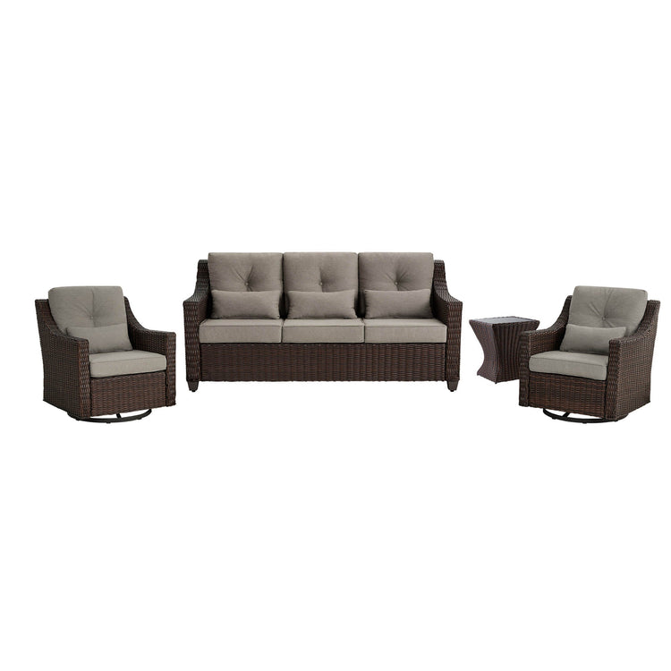 Canapé d'extérieur en rotin Elara avec fauteuils pivotants à bascule - 5 places