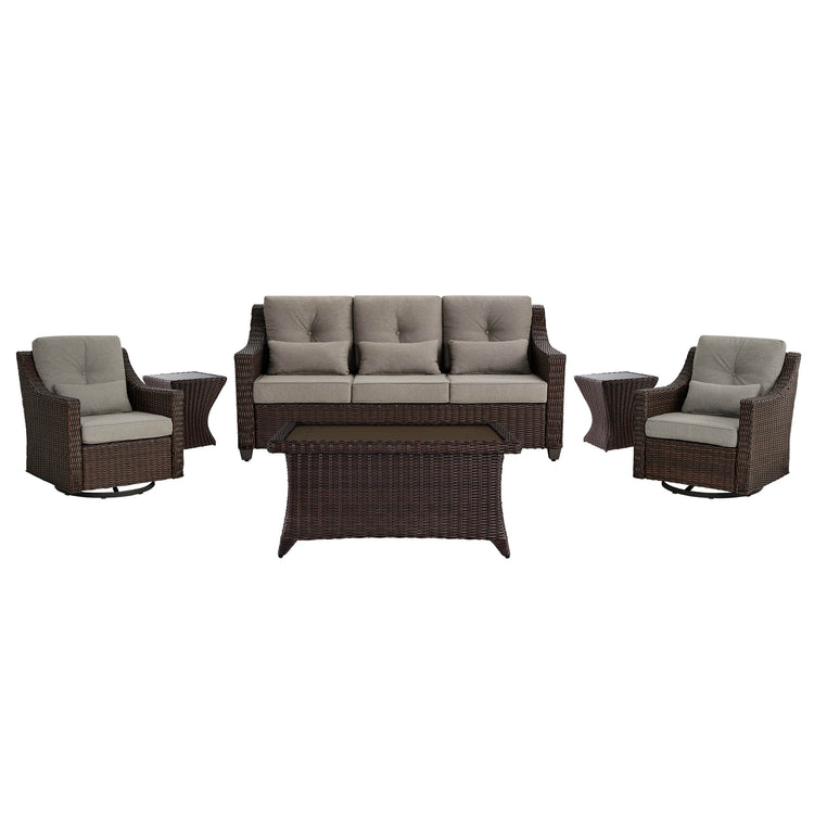 Ensemble de canapés d'extérieur en rotin Elara avec fauteuils à bascule et table basse - 5 places