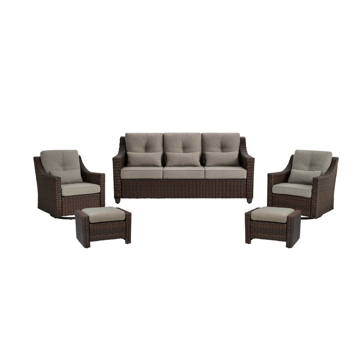 Canapé d'extérieur en rotin Elara avec fauteuils pivotants à bascule - 5 places