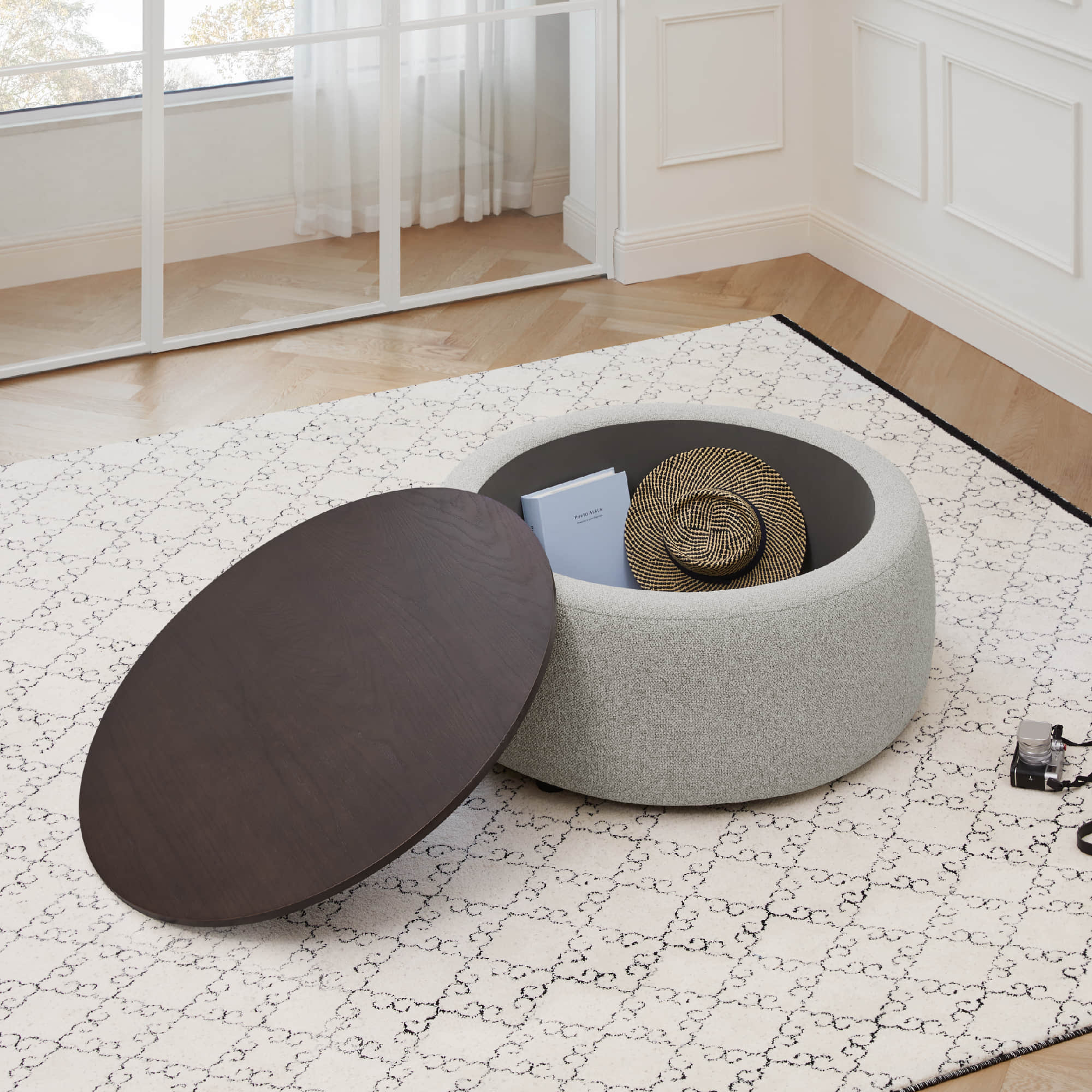 Pouf rond de rangement pour café Grace