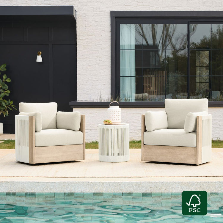 Ensemble bistro d'extérieur Clover en bois d'acacia avec chaise pivotante
