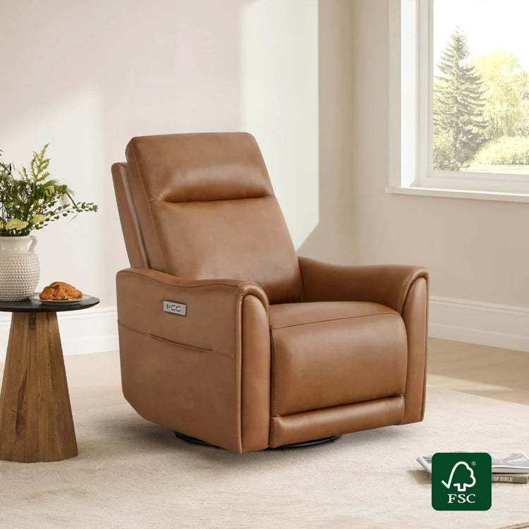 Fauteuil inclinable pivotant et électrique James Modern en cuir véritable