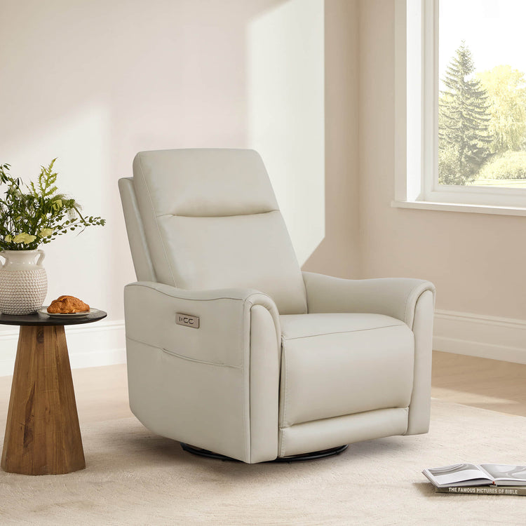 Fauteuil inclinable pivotant et électrique James Modern en cuir véritable