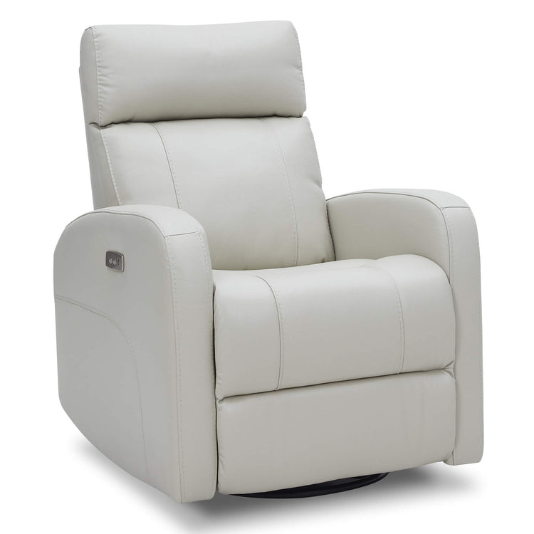 CHITA LIVING-Joy Power Swivel Recliner with Manual Headrest-Recliners-Genuine Leather-Light Gray-