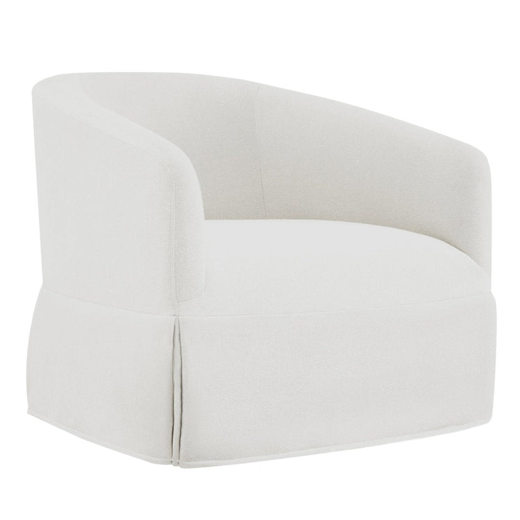 EllaGrace swivel armchair in soft white, featuring a sleek slipcover design for modern decor - CHITA Living