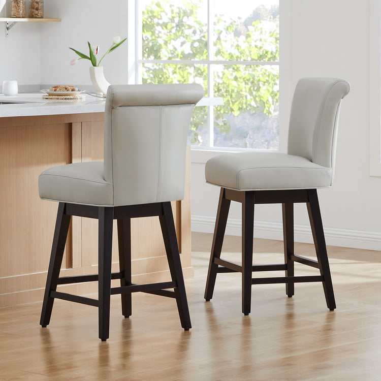 CHITA LIVING-Alina Modern Swivel Counter Stool-Counter Stools-Faux Leather-Light Gray-1-Pack