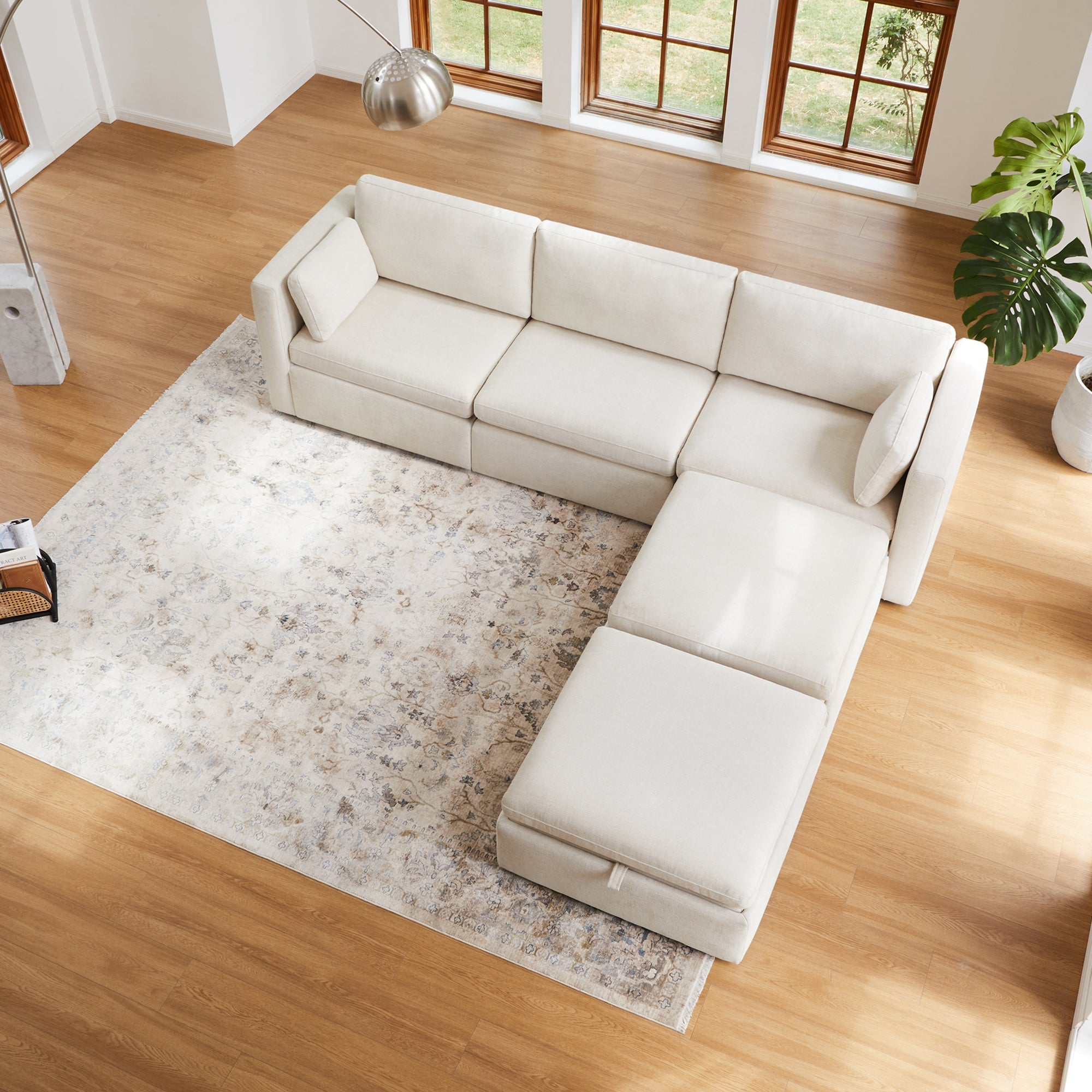CHITA LIVING-Delaney 5-Piece Modular Sofa Chaise (112'')-Sofas-Fabric-Linen-
