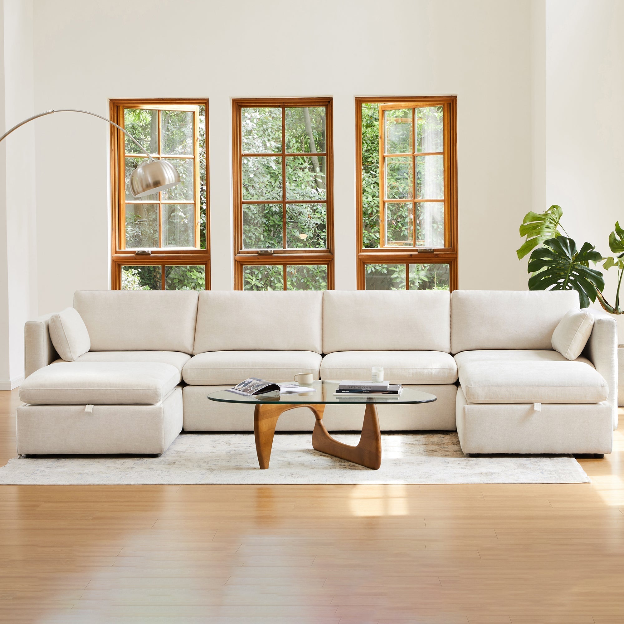 CHITA LIVING-Delaney 6-Piece Modular Sectional (146'')-Sofas-Fabric-Linen-
