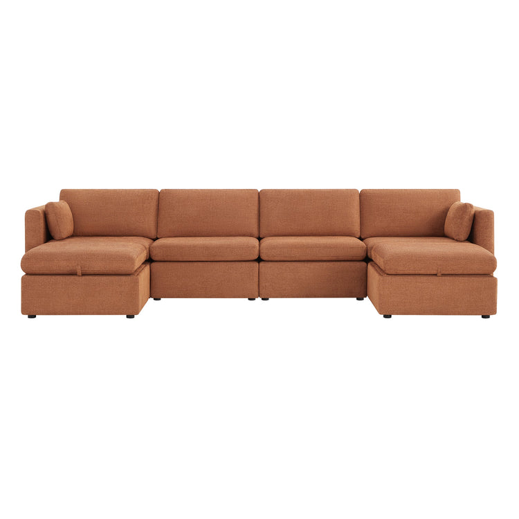 CHITA LIVING-Delaney 6-Piece Modular Sectional (146'')-Sofas-Fabric-Terracotta-
