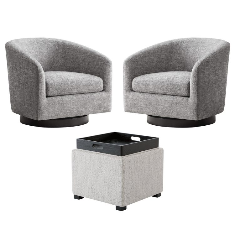 Ensemble salon | Fauteuil d'appoint Wren (lot de 2) et pouf cube
