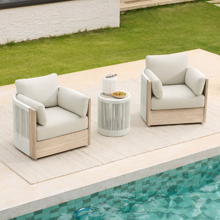 Ensemble bistro d'extérieur Clover en bois d'acacia avec chaise pivotante