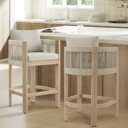 Tabouret de comptoir d'intérieur et d'extérieur en corde de bois d'acacia Clover Boho