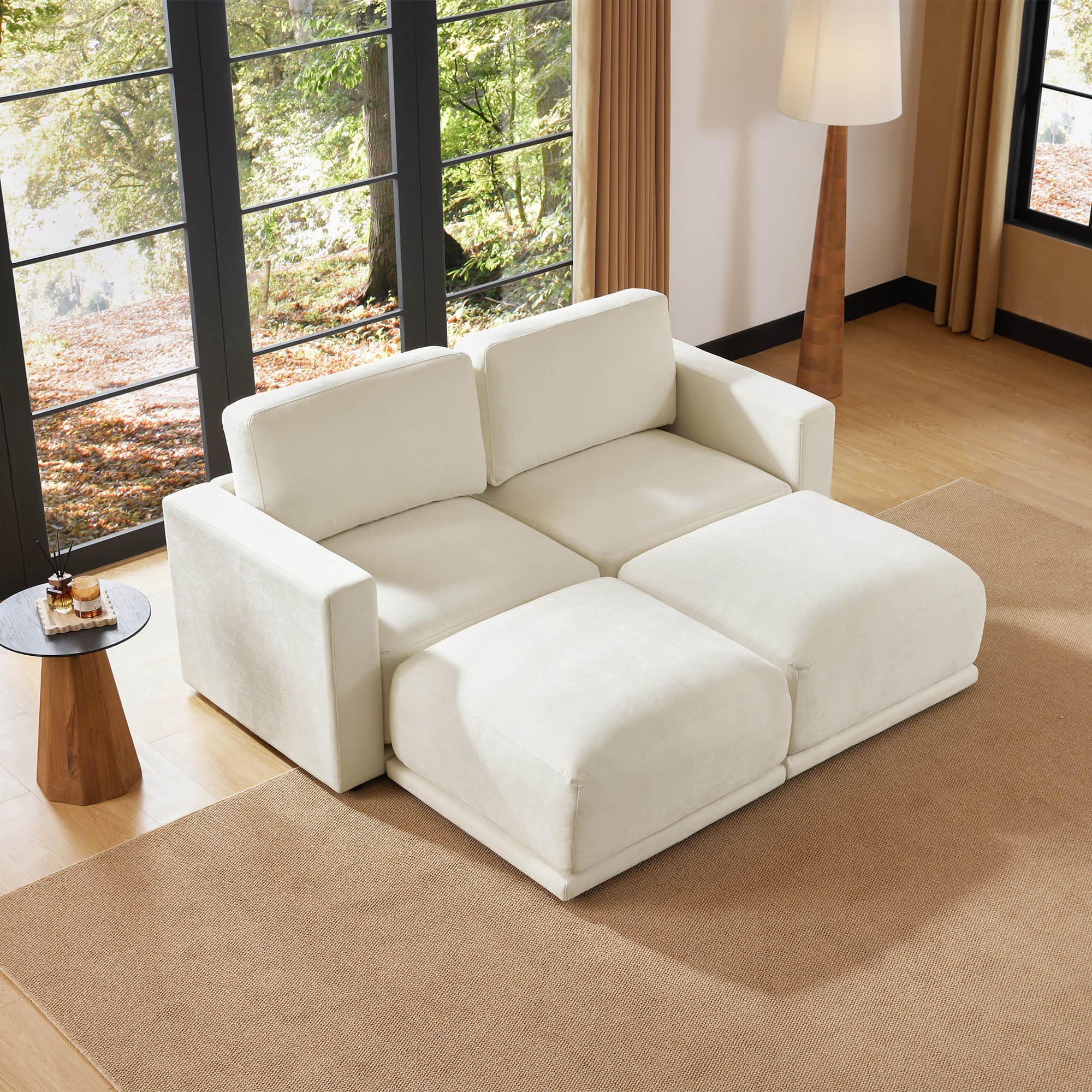 Canapé modulaire Miller 4 pièces, en forme de L et avec méridienne