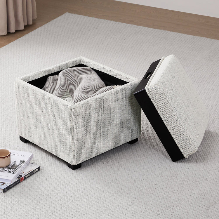 Pouf de rangement cubique - Tissu et cuir 