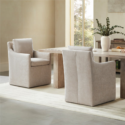 Hailey Dining Arm Chair with Caster Wheels Fabric Fully Assembled