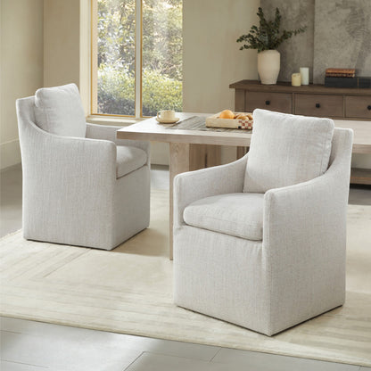 Hailey Dining Arm Chair with Caster Wheels Fabric Fully Assembled