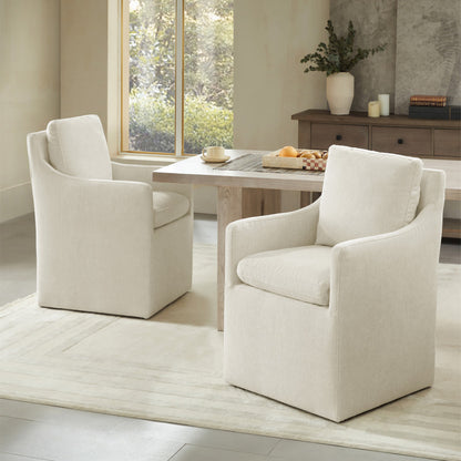Hailey Dining Arm Chair with Caster Wheels Fabric Fully Assembled