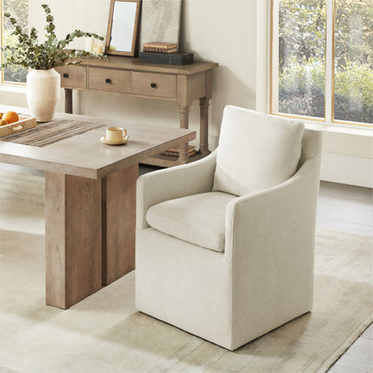 Hailey Dining Arm Chair with Caster Wheels Fabric Fully Assembled