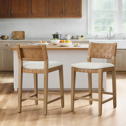Tabouret de comptoir tissé à la main moderne du milieu du siècle Aries