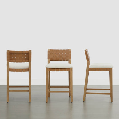 Tabouret de comptoir tissé à la main moderne du milieu du siècle Aries