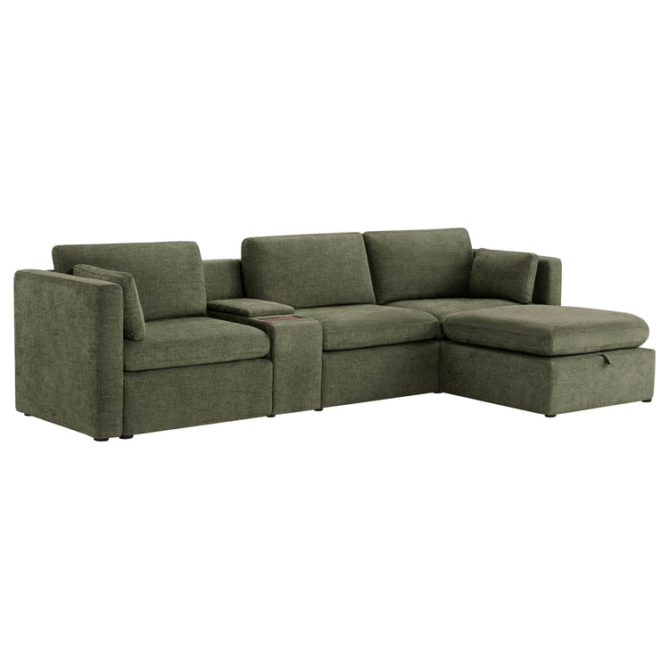 Canapé modulable Delaney 4 places avec méridienne et pouf de rangement
