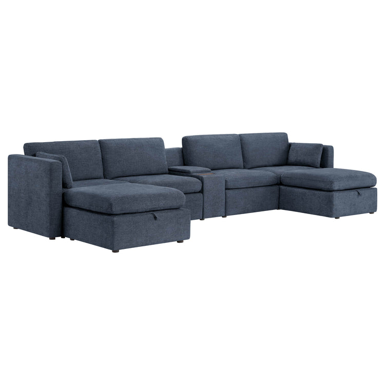 Canapé modulable Delaney 6 places avec méridienne et poufs de rangement