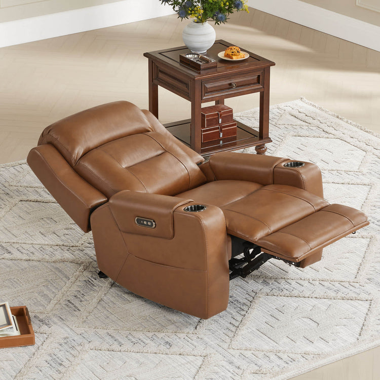 Garrison Genuine Leather Power Lay Flat Recliner with Power Headrest