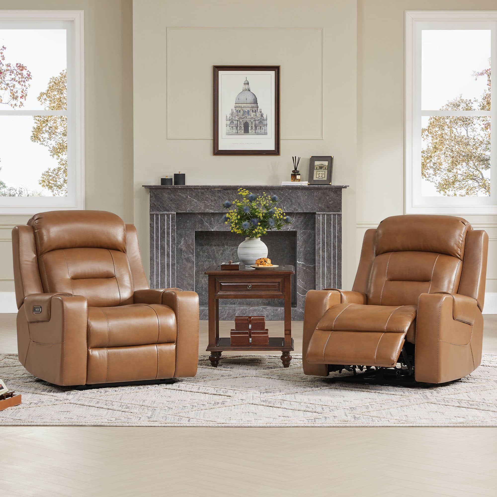 Fauteuil inclinable électrique Garrison en cuir véritable avec appui-tête électrique