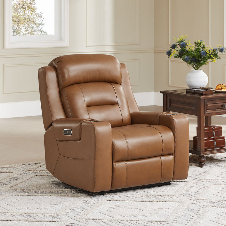 Garrison Genuine Leather Power Lay Flat Recliner with Power Headrest