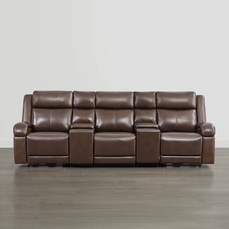 Canapé inclinable électrique en cuir véritable Isaac avec appui-tête électrique