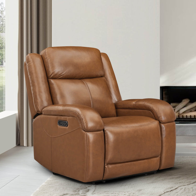 Fauteuil inclinable électrique en cuir véritable Isaac avec appui-tête électrique