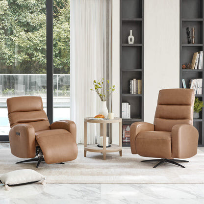 Fauteuil inclinable pivotant électrique Landon en cuir véritable avec appui-tête électrique