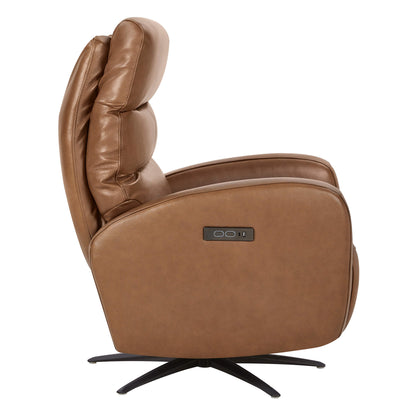 Fauteuil inclinable pivotant électrique Landon en cuir véritable avec appui-tête électrique