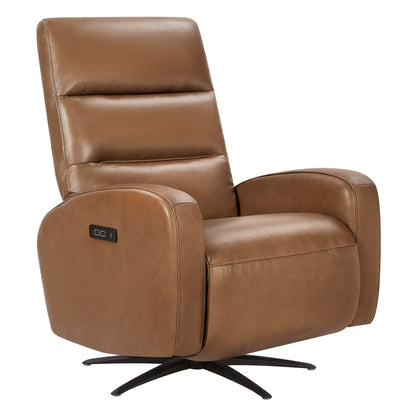 Fauteuil inclinable pivotant électrique Landon en cuir véritable avec appui-tête électrique