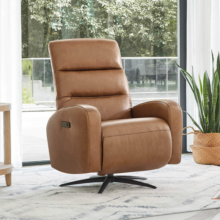 Fauteuil inclinable pivotant électrique Landon en cuir véritable avec appui-tête électrique