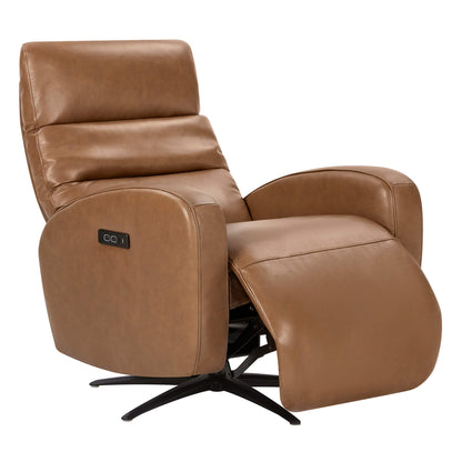 Fauteuil inclinable pivotant électrique Landon en cuir véritable avec appui-tête électrique