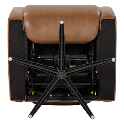 Fauteuil inclinable pivotant électrique Landon en cuir véritable avec appui-tête électrique