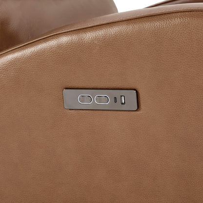 Fauteuil inclinable pivotant électrique Landon en cuir véritable avec appui-tête électrique