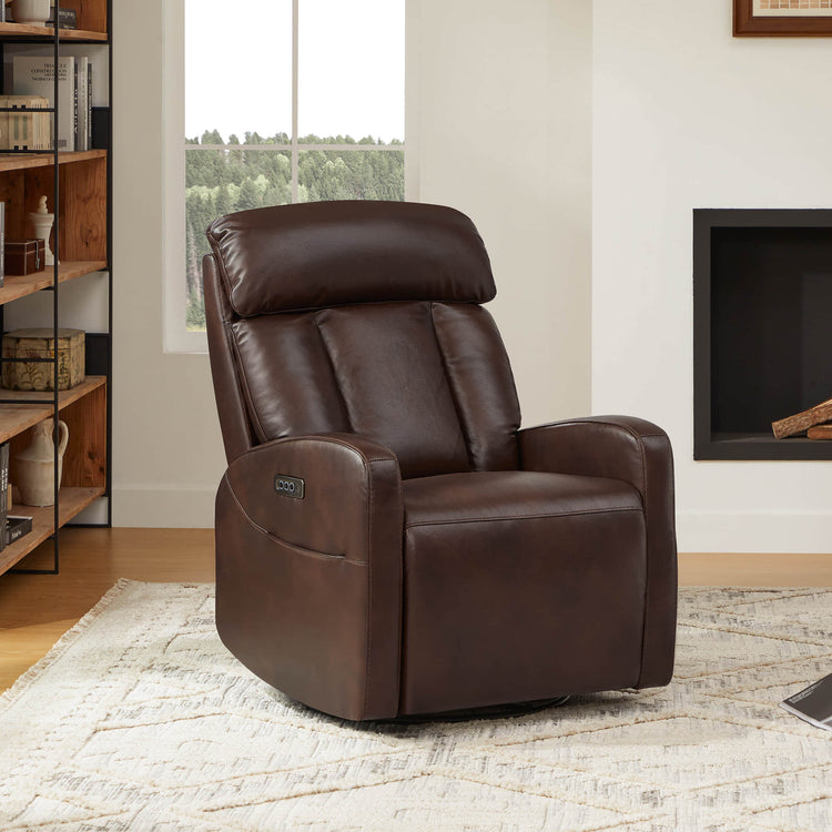 Fauteuil inclinable pivotant en cuir véritable Maxwell avec lombaire et appui-tête électriques